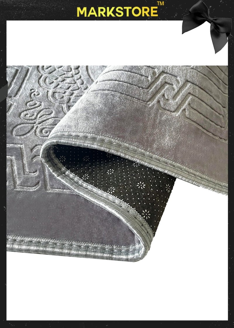 مارك ستور سجادة صلاة رمادية، سجادة صلاة علوية مخملية منقوشة فاخرة مضادة للانزلاق، جاي نماز، مصلى لنماز عبادات العمرة حج رمضان 80 × 120 سم، أفضل هدية لرمضان - Image 3